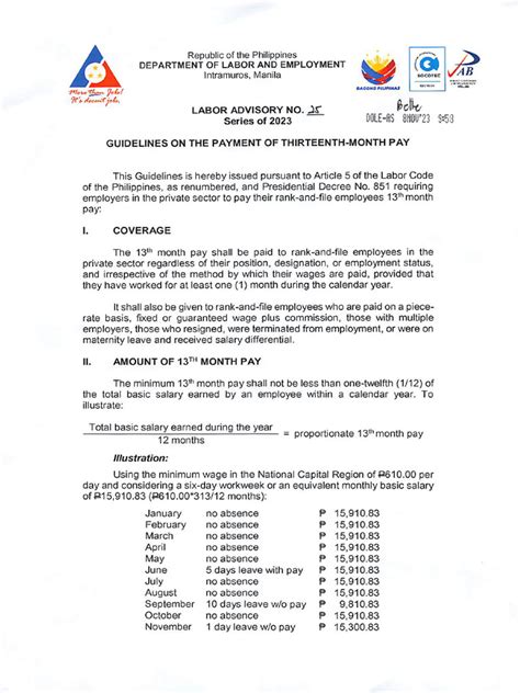 Guidelines on the Payment of Thirteenth Month Pay.